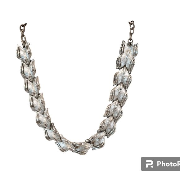 Silver Choker Necklace Signed ART Arthur Pepper Articulated Leaf Motif Vtg 50s - Picture 2 of 6